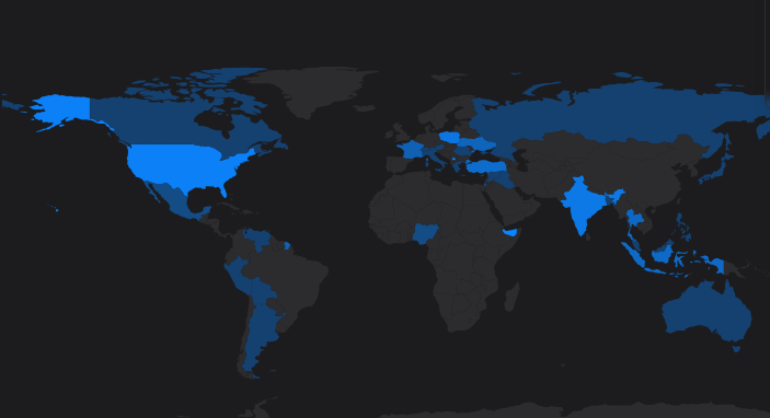 world map of entries per country