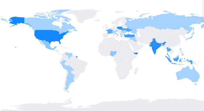Geographic distribution map of threat entries by country on DarkWebSonar dashboard